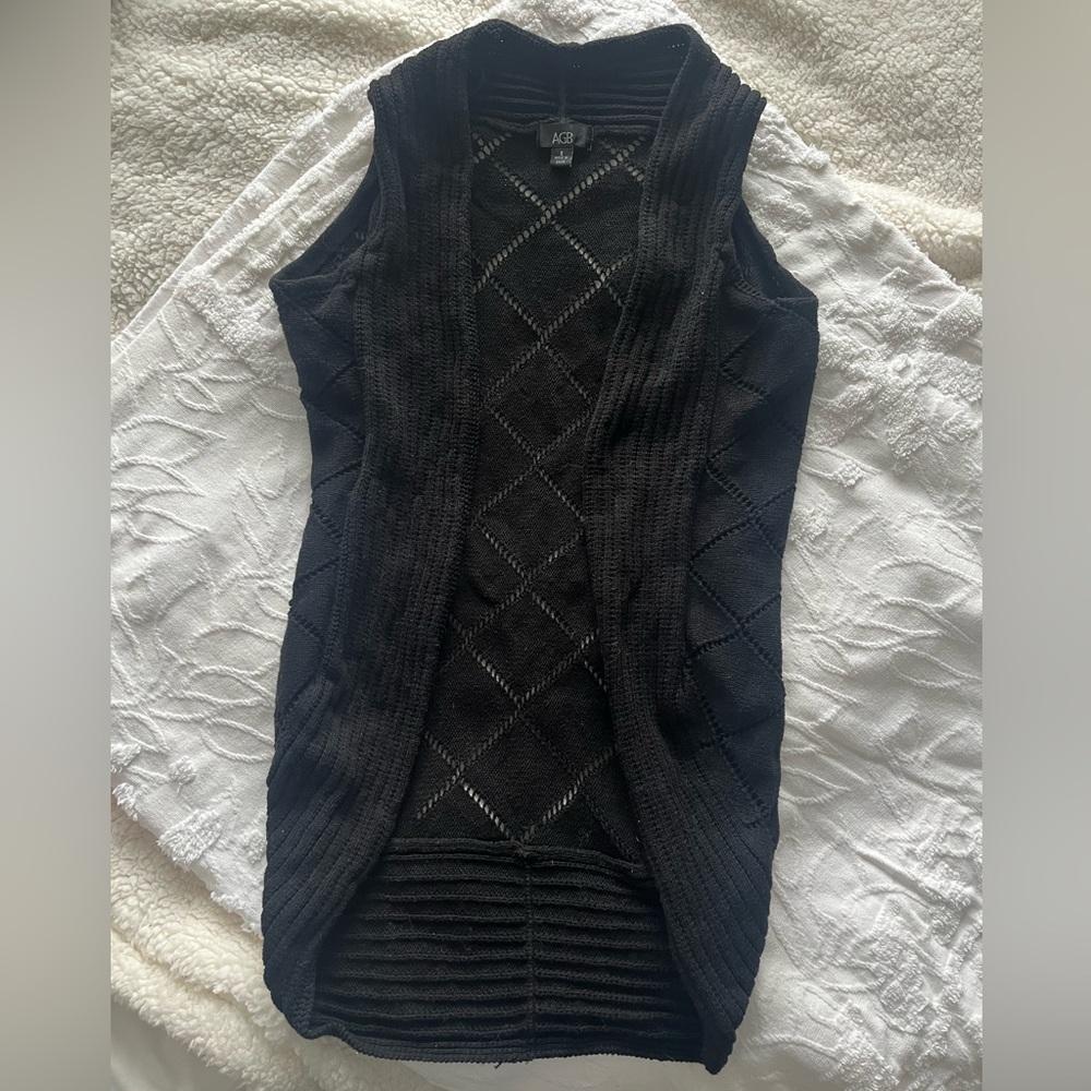 Black Knit Long Vest, open front shrug style